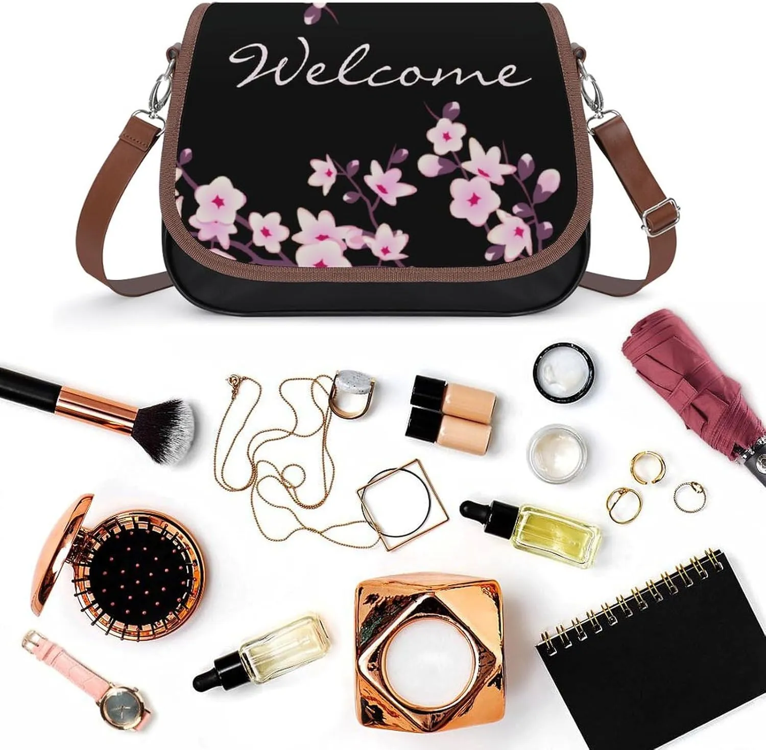 Pink Witch Gothic Pattern Fashionable And Durable Portable Leather Shoulder Bag