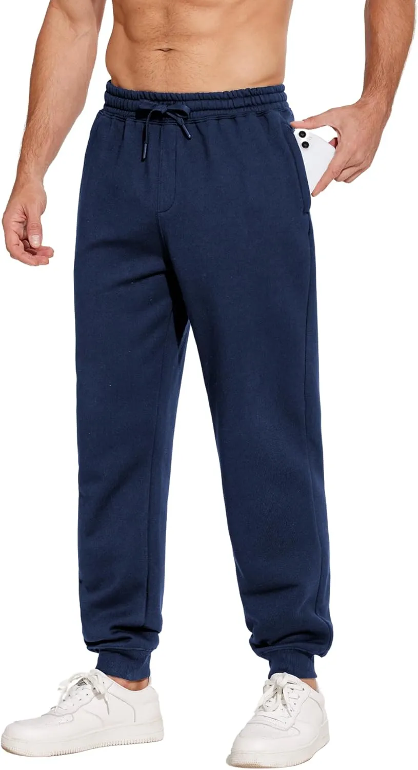 PINSPARK Men's Fleece Jogger Sweatpants with Zipper Pockets Cotton Sweat Pants for Mens Jogging Pants Casual Lounge Joggers