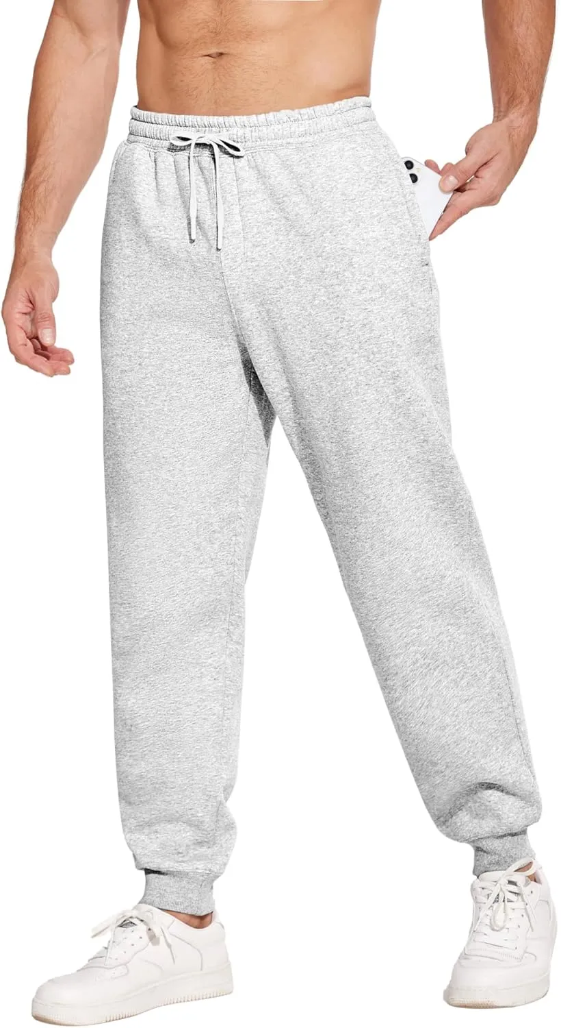 PINSPARK Men's Fleece Jogger Sweatpants with Zipper Pockets Cotton Sweat Pants for Mens Jogging Pants Casual Lounge Joggers
