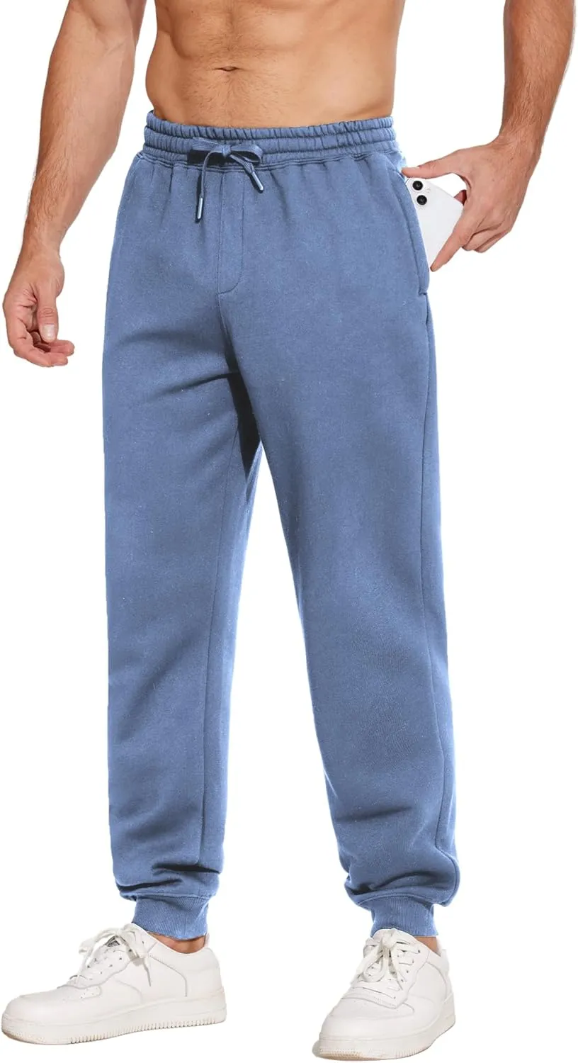 PINSPARK Men's Fleece Jogger Sweatpants with Zipper Pockets Cotton Sweat Pants for Mens Jogging Pants Casual Lounge Joggers