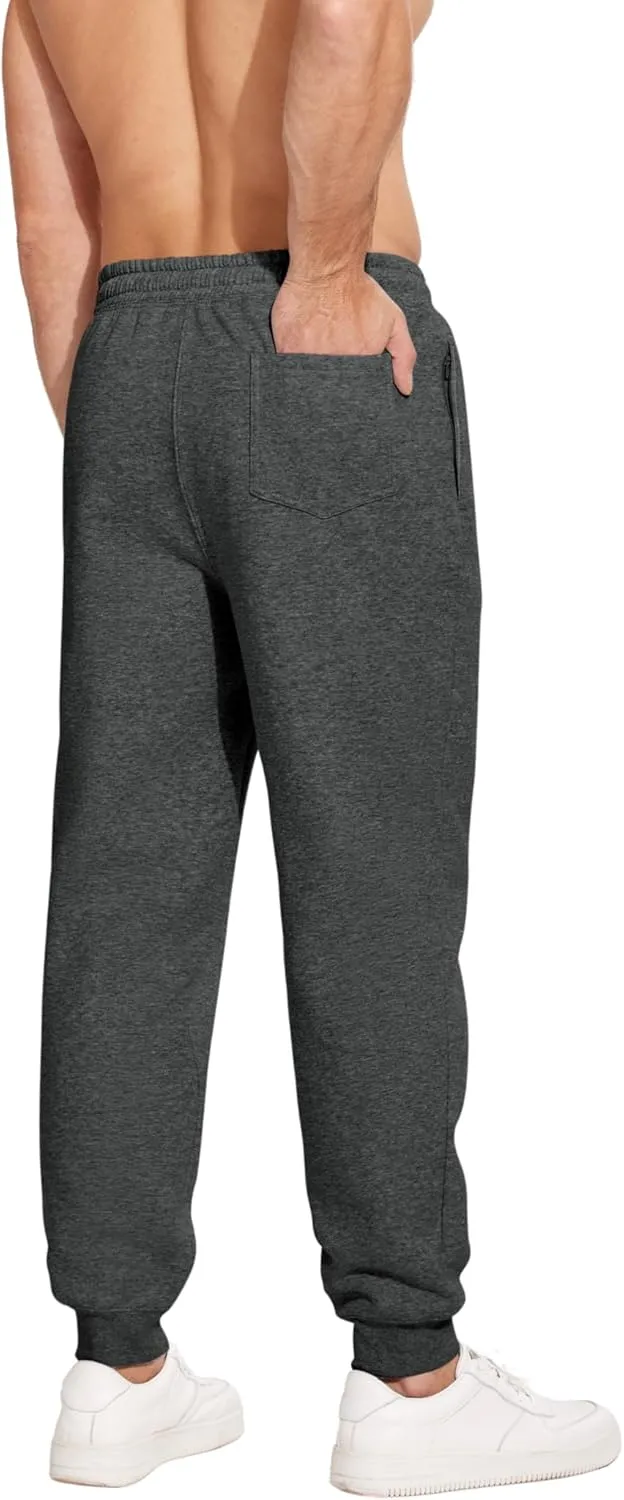 PINSPARK Men's Fleece Jogger Sweatpants with Zipper Pockets Cotton Sweat Pants for Mens Jogging Pants Casual Lounge Joggers
