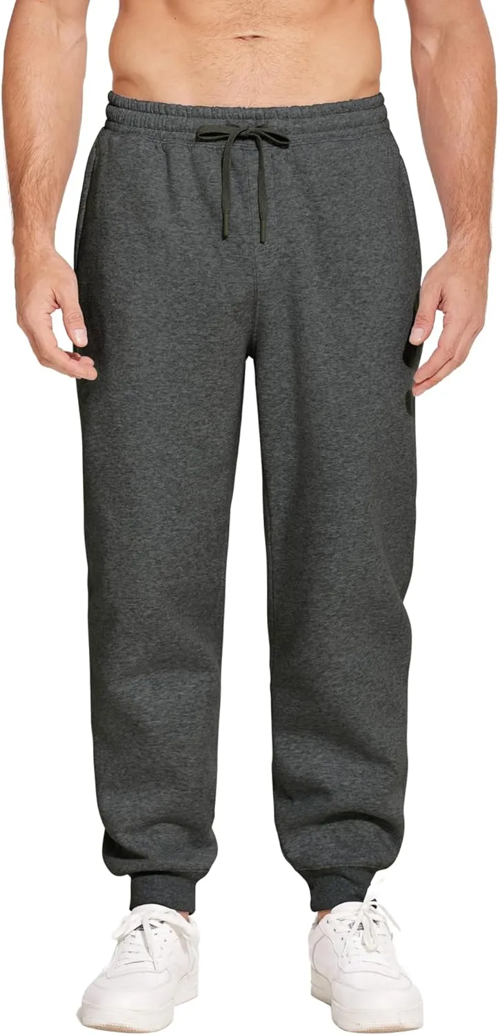 PINSPARK Men's Fleece Jogger Sweatpants with Zipper Pockets Cotton Sweat Pants for Mens Jogging Pants Casual Lounge Joggers