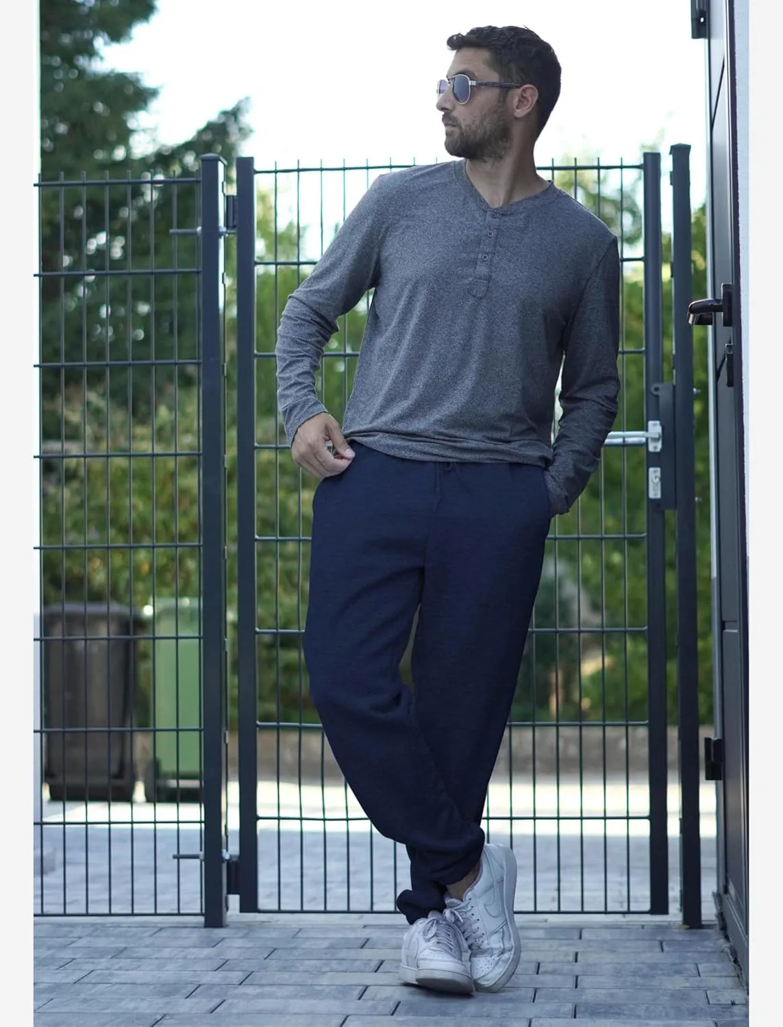 PINSPARK Men's Fleece Jogger Sweatpants with Zipper Pockets Cotton Sweat Pants for Mens Jogging Pants Casual Lounge Joggers