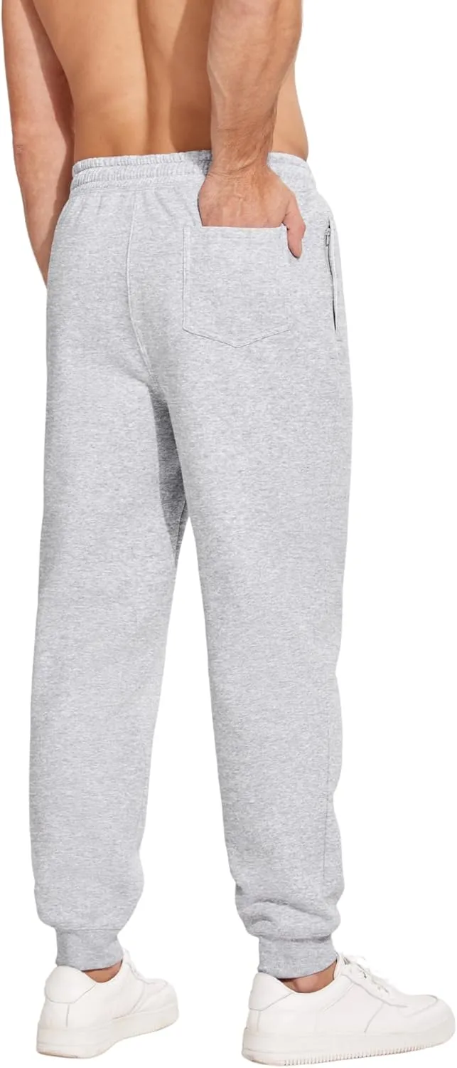 PINSPARK Men's Fleece Jogger Sweatpants with Zipper Pockets Cotton Sweat Pants for Mens Jogging Pants Casual Lounge Joggers