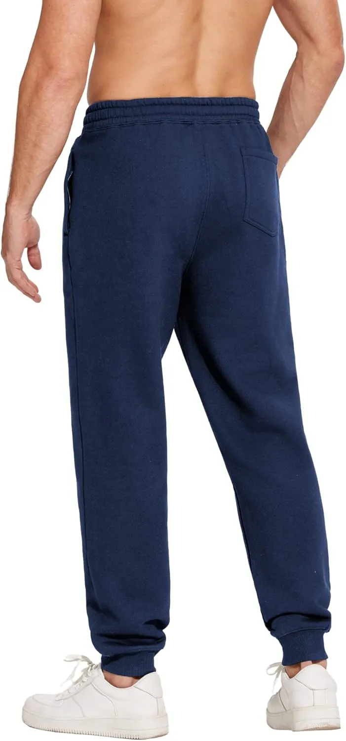 PINSPARK Men's Fleece Jogger Sweatpants with Zipper Pockets Cotton Sweat Pants for Mens Jogging Pants Casual Lounge Joggers