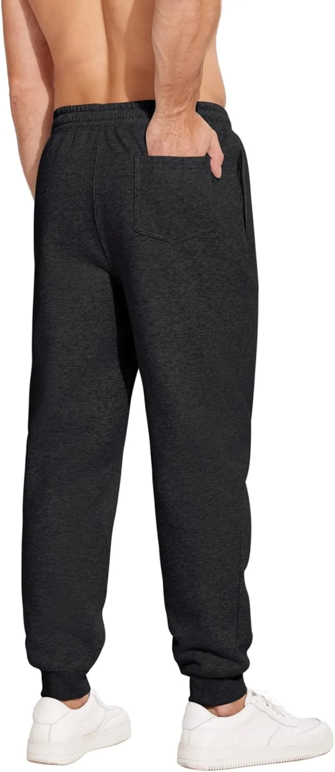 PINSPARK Men's Fleece Jogger Sweatpants with Zipper Pockets Cotton Sweat Pants for Mens Jogging Pants Casual Lounge Joggers