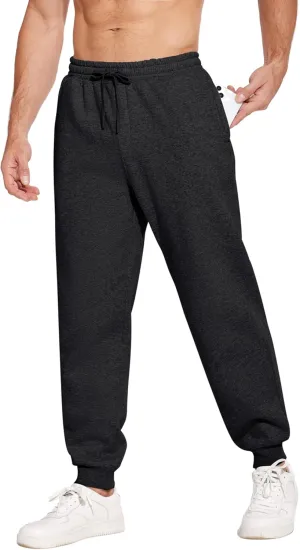 PINSPARK Men's Fleece Jogger Sweatpants with Zipper Pockets Cotton Sweat Pants for Mens Jogging Pants Casual Lounge Joggers