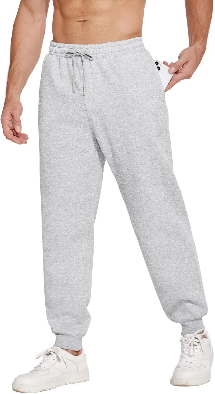 PINSPARK Men's Fleece Jogger Sweatpants with Zipper Pockets Cotton Sweat Pants for Mens Jogging Pants Casual Lounge Joggers