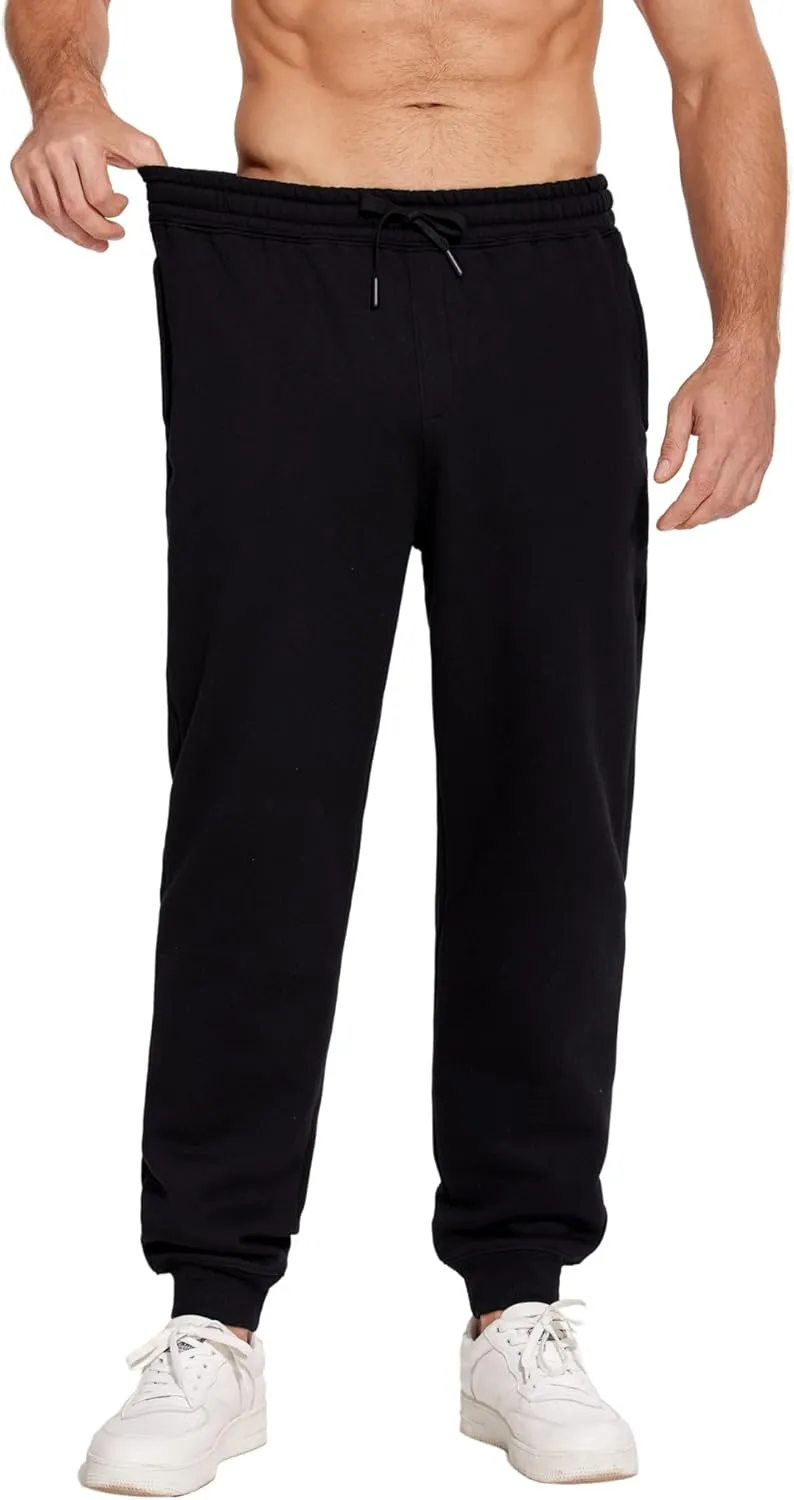 PINSPARK Men's Fleece Jogger Sweatpants with Zipper Pockets Cotton Sweat Pants for Mens Jogging Pants Casual Lounge Joggers