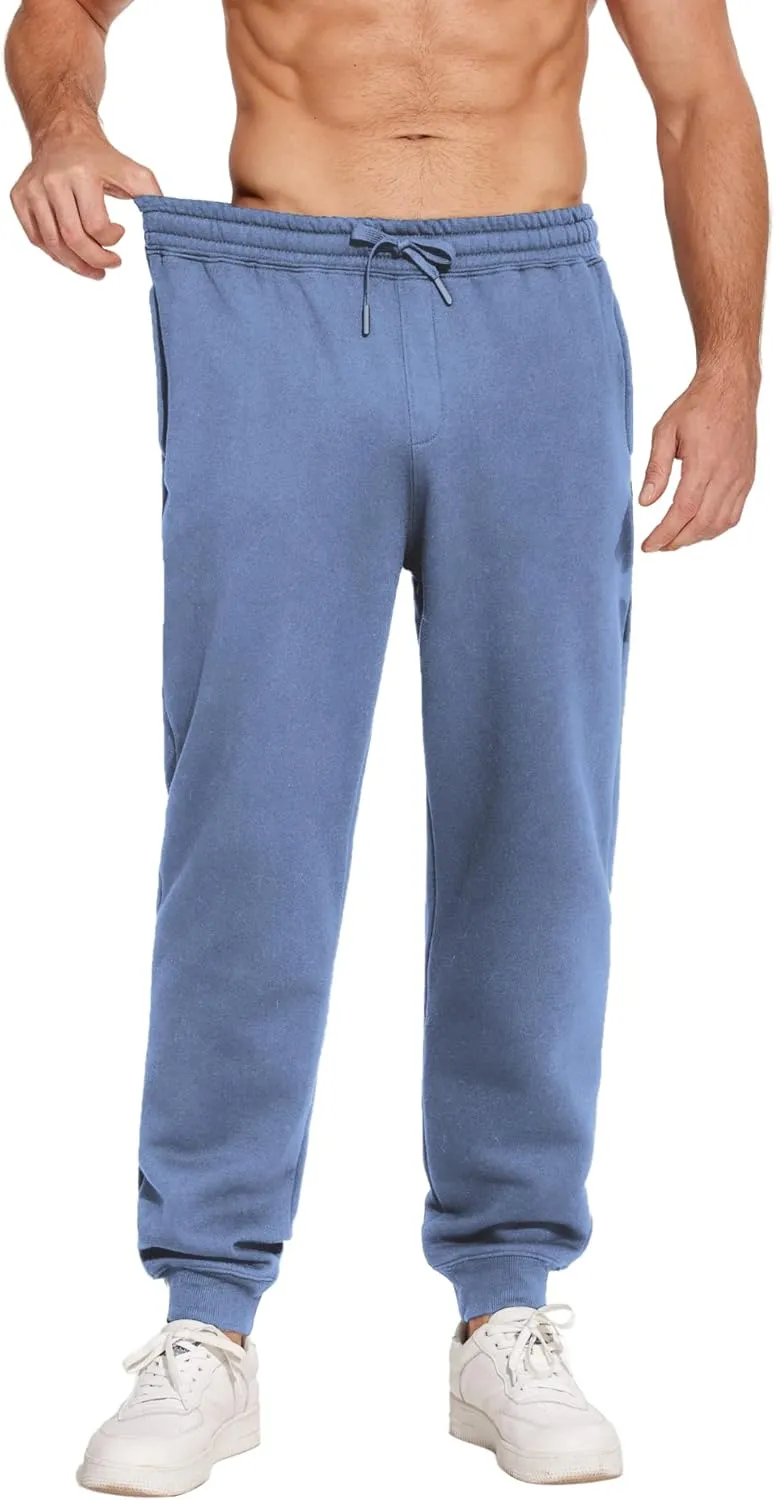 PINSPARK Men's Fleece Jogger Sweatpants with Zipper Pockets Cotton Sweat Pants for Mens Jogging Pants Casual Lounge Joggers