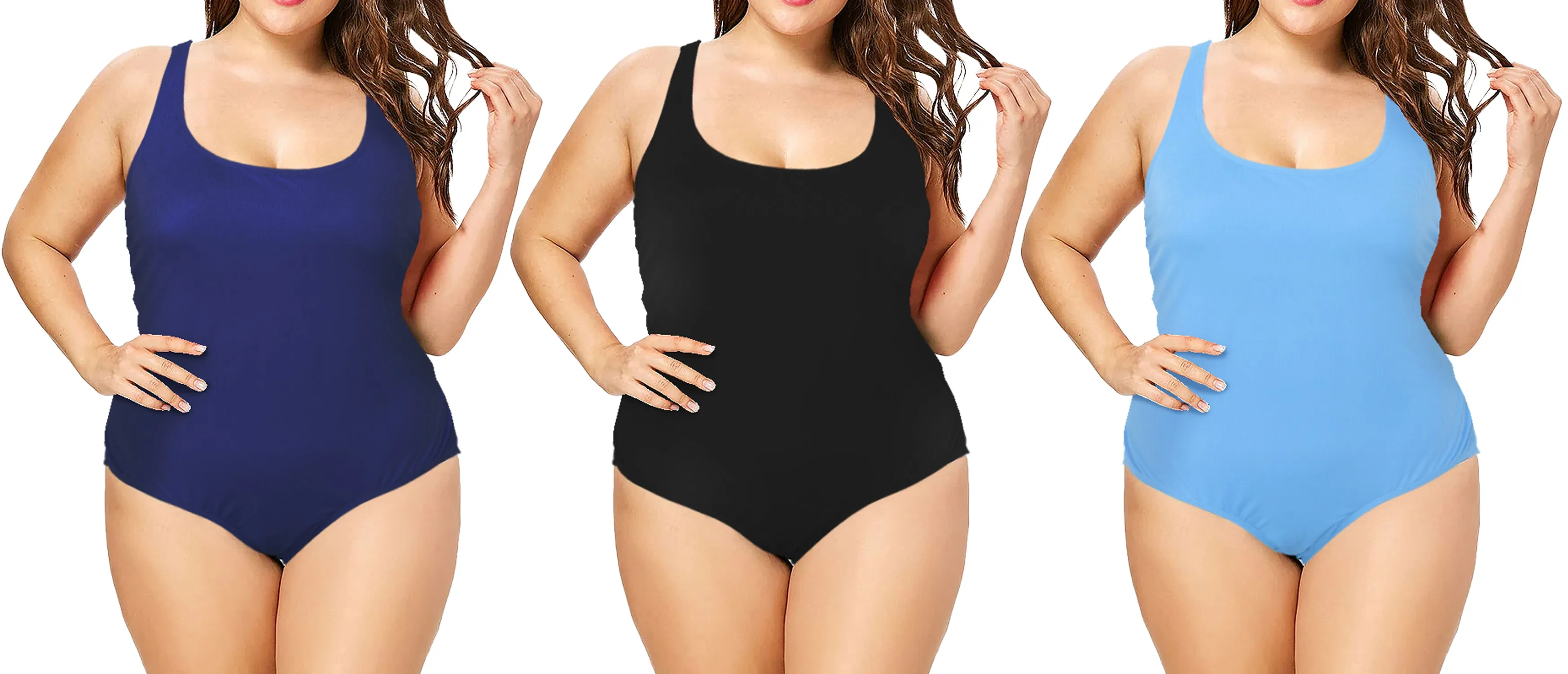 PL-1PCAT - Wholesale Women's Plus Ribbed One-Piece Swimsuit