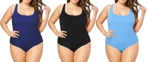 PL-1PCAT - Wholesale Women's Plus Ribbed One-Piece Swimsuit