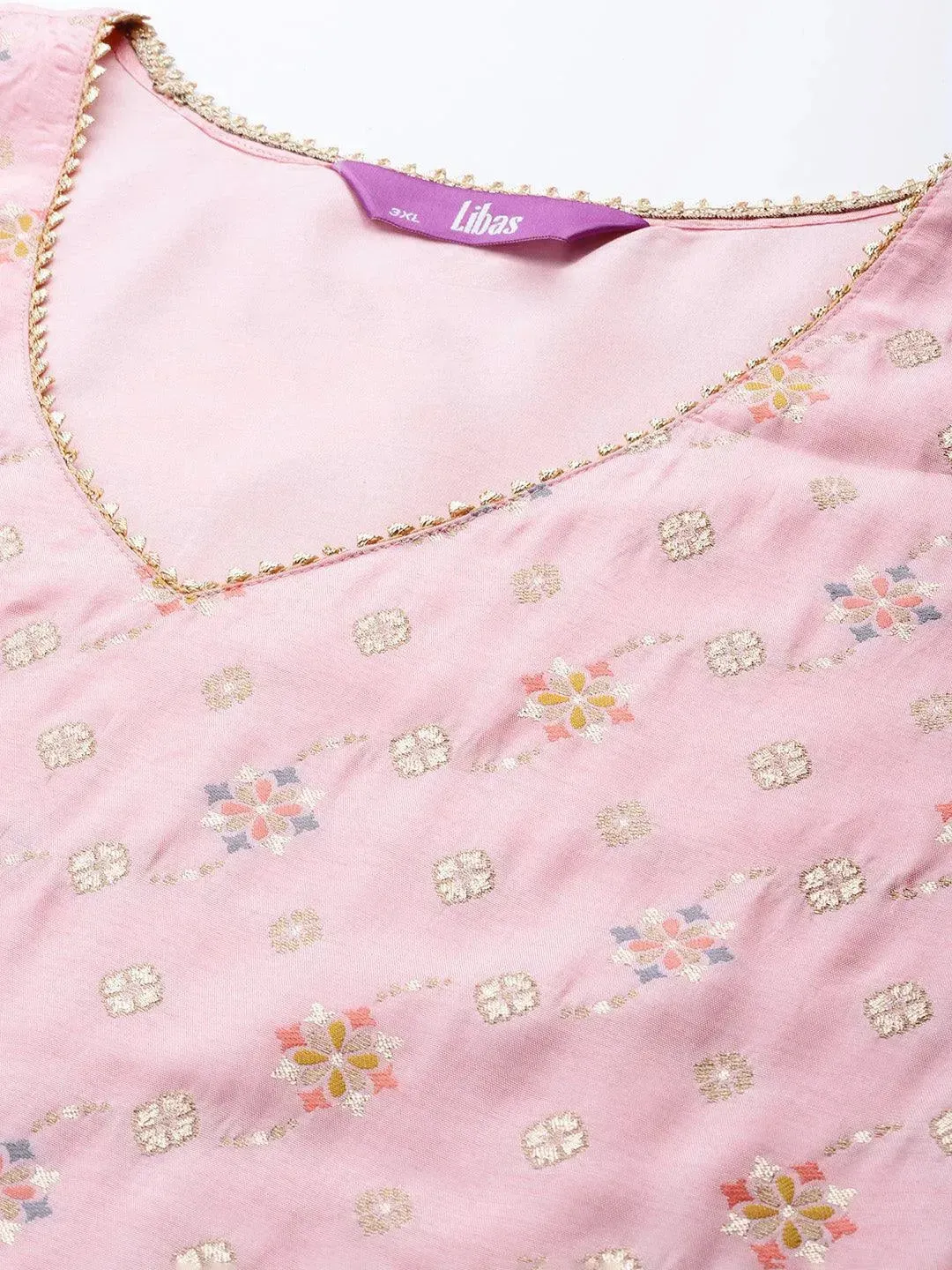 Plus Size Pink Woven Design Silk Blend Straight Kurta With Dupatta