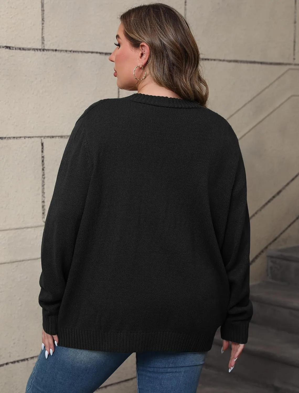 POSESHE Women's Plus Size Open Front Cardigan Sweaters Fashion Button Down Cable Knit Chunky Outwear Coats