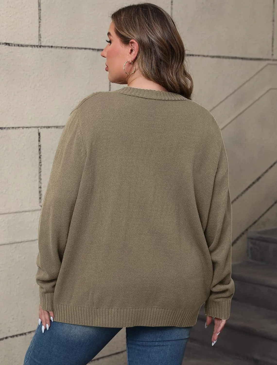 POSESHE Women's Plus Size Open Front Cardigan Sweaters Fashion Button Down Cable Knit Chunky Outwear Coats
