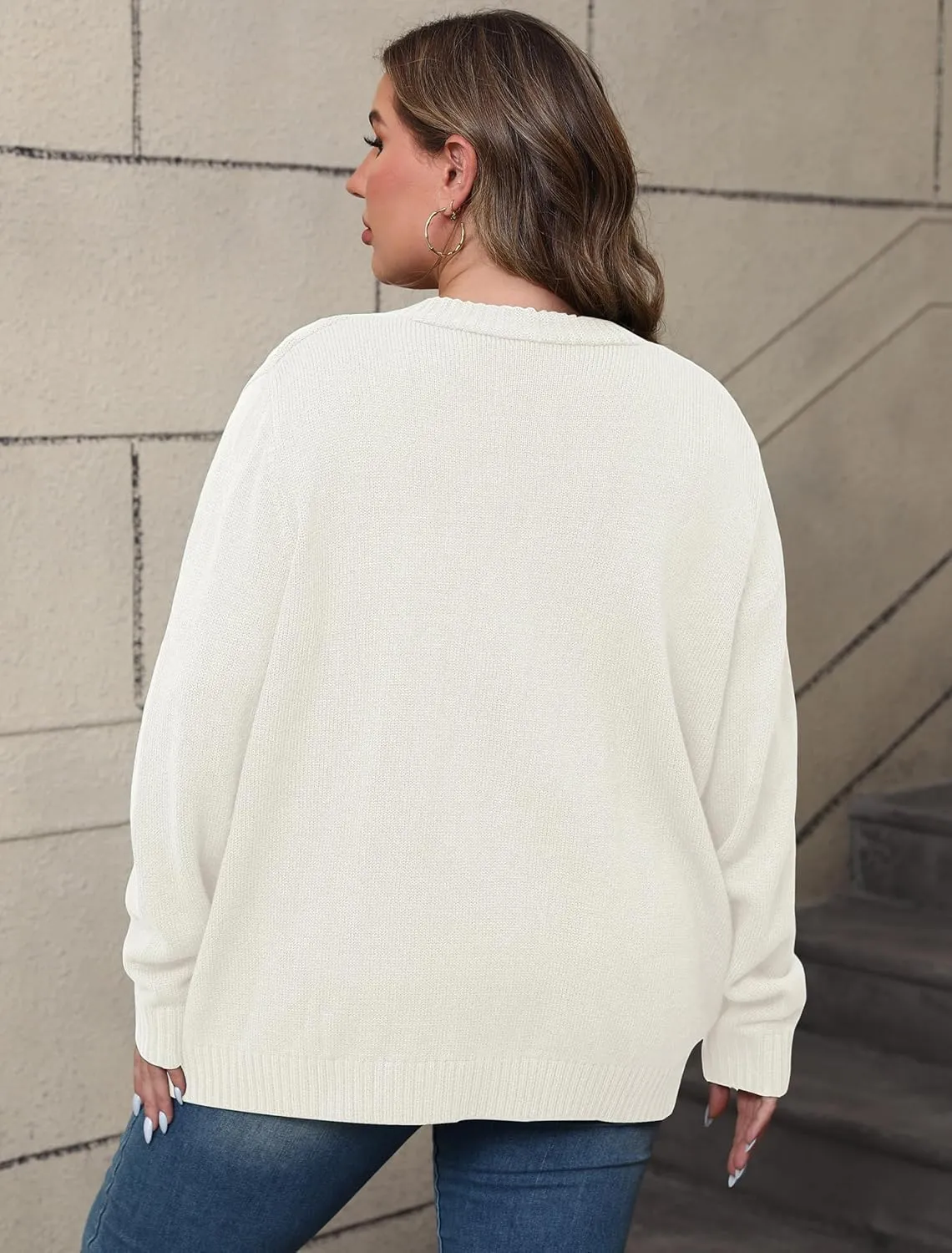 POSESHE Women's Plus Size Open Front Cardigan Sweaters Fashion Button Down Cable Knit Chunky Outwear Coats