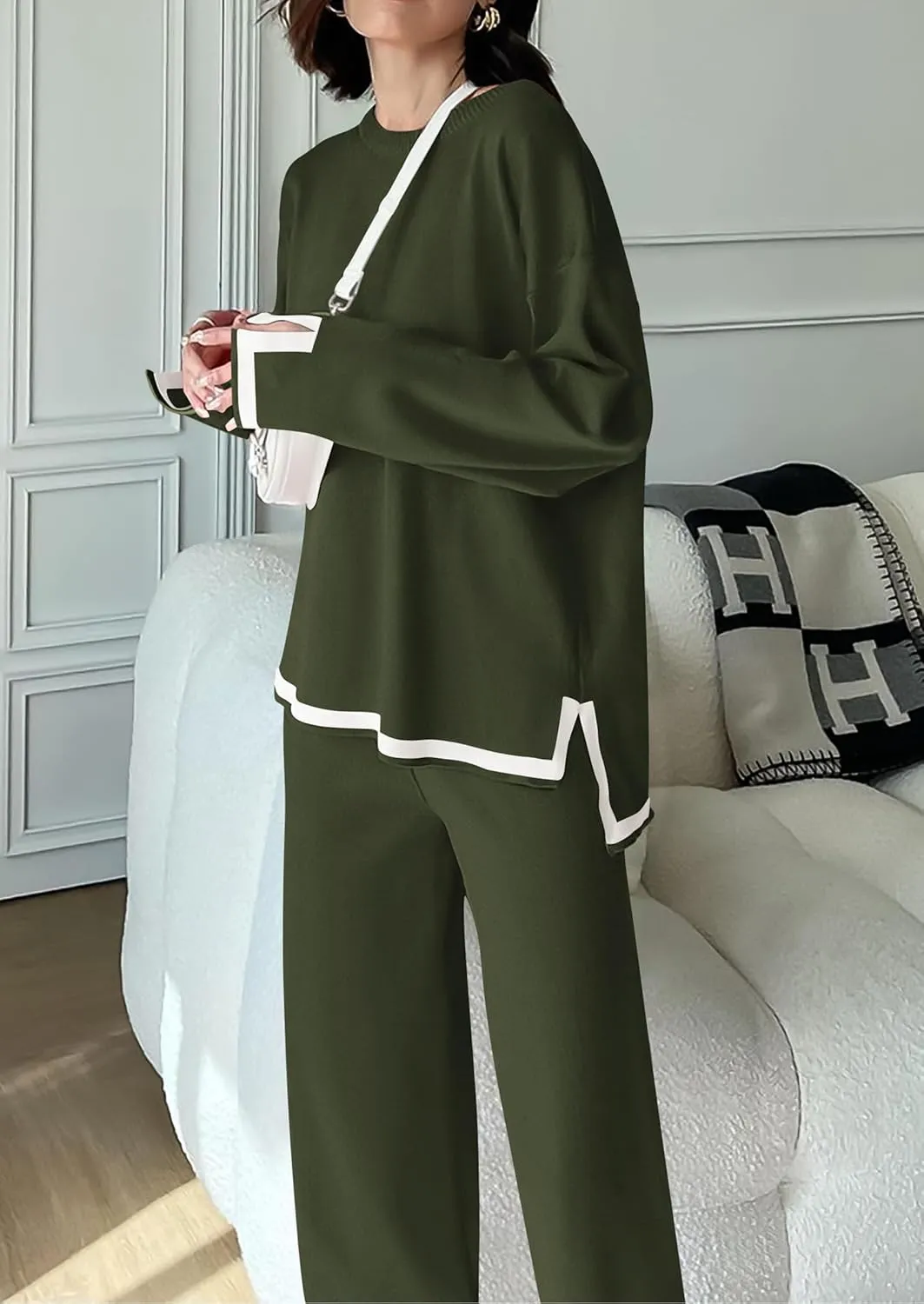 PRETTYGARDEN Women's 2 Piece Knit Sweater Set Casual Long Sleeve Pullover Wide Leg Pants Sweatsuit Tracksuit Outfit