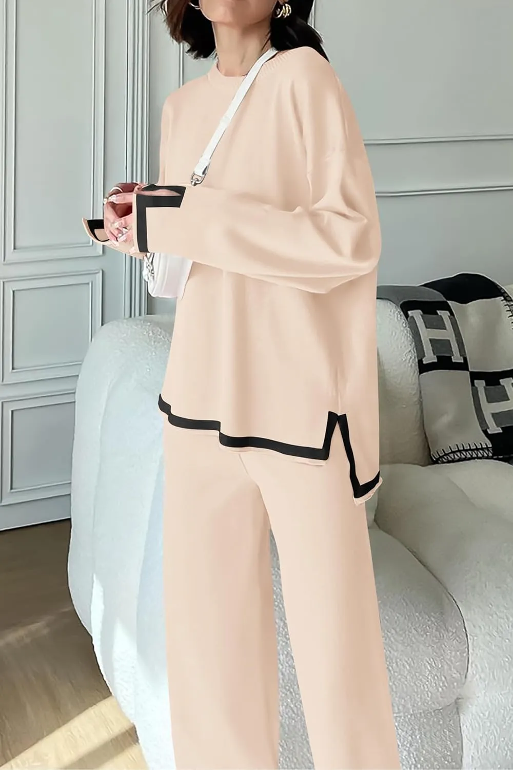 PRETTYGARDEN Women's 2 Piece Knit Sweater Set Casual Long Sleeve Pullover Wide Leg Pants Sweatsuit Tracksuit Outfit