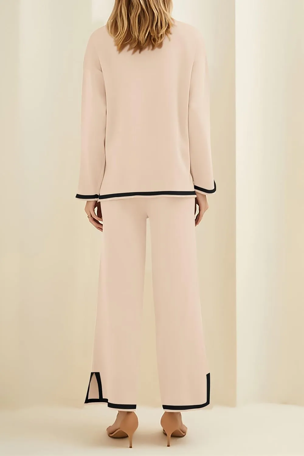 PRETTYGARDEN Women's 2 Piece Knit Sweater Set Casual Long Sleeve Pullover Wide Leg Pants Sweatsuit Tracksuit Outfit