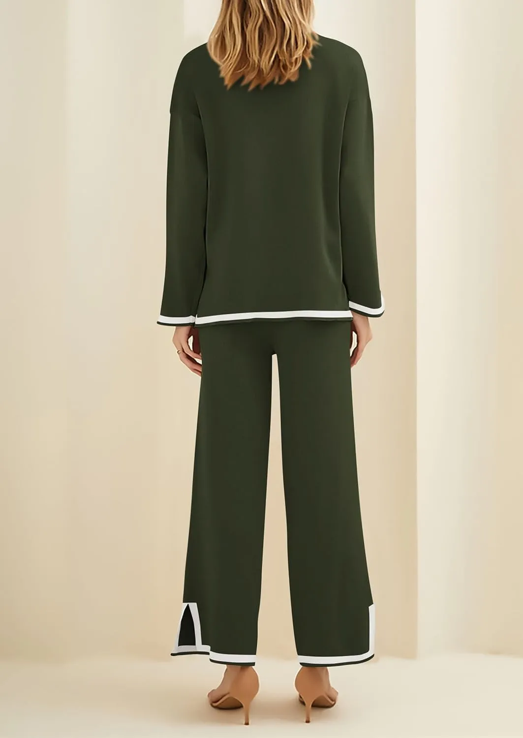 PRETTYGARDEN Women's 2 Piece Knit Sweater Set Casual Long Sleeve Pullover Wide Leg Pants Sweatsuit Tracksuit Outfit