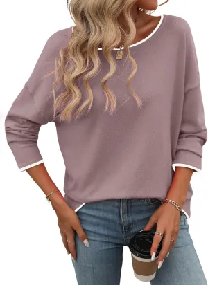 PrinStory Women's Fall Sweaters Loose 2024 Long Sleeve Outfits Crewneck Knit Lightweight Casual Pullover Tops