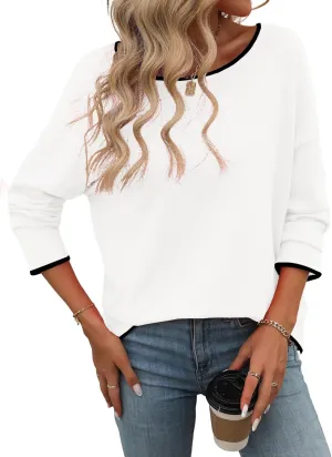 PrinStory Women's Fall Sweaters Loose 2024 Long Sleeve Outfits Crewneck Knit Lightweight Casual Pullover Tops
