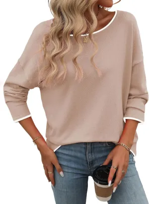 PrinStory Women's Fall Sweaters Loose 2024 Long Sleeve Outfits Crewneck Knit Lightweight Casual Pullover Tops