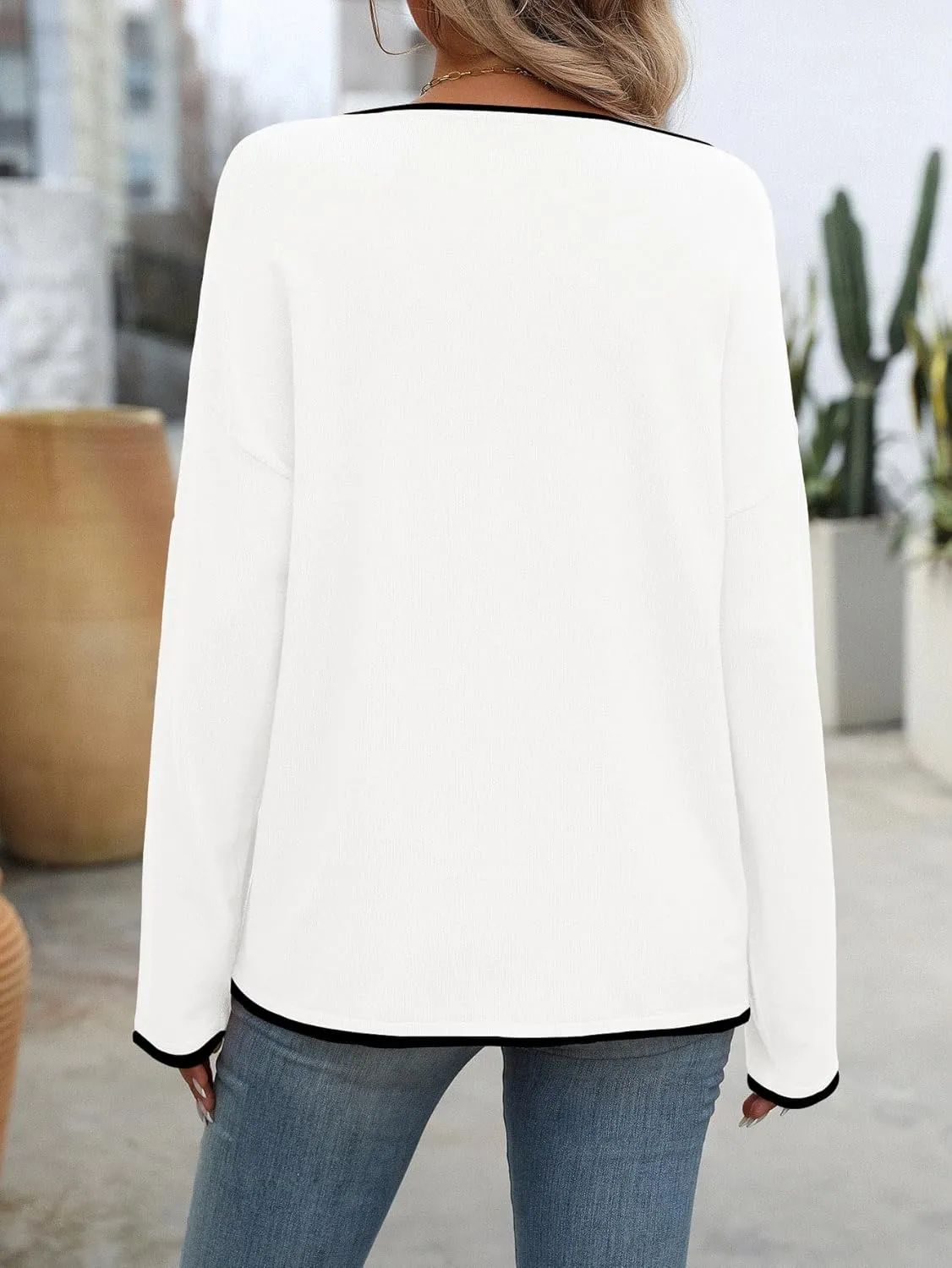 PrinStory Women's Fall Sweaters Loose 2024 Long Sleeve Outfits Crewneck Knit Lightweight Casual Pullover Tops