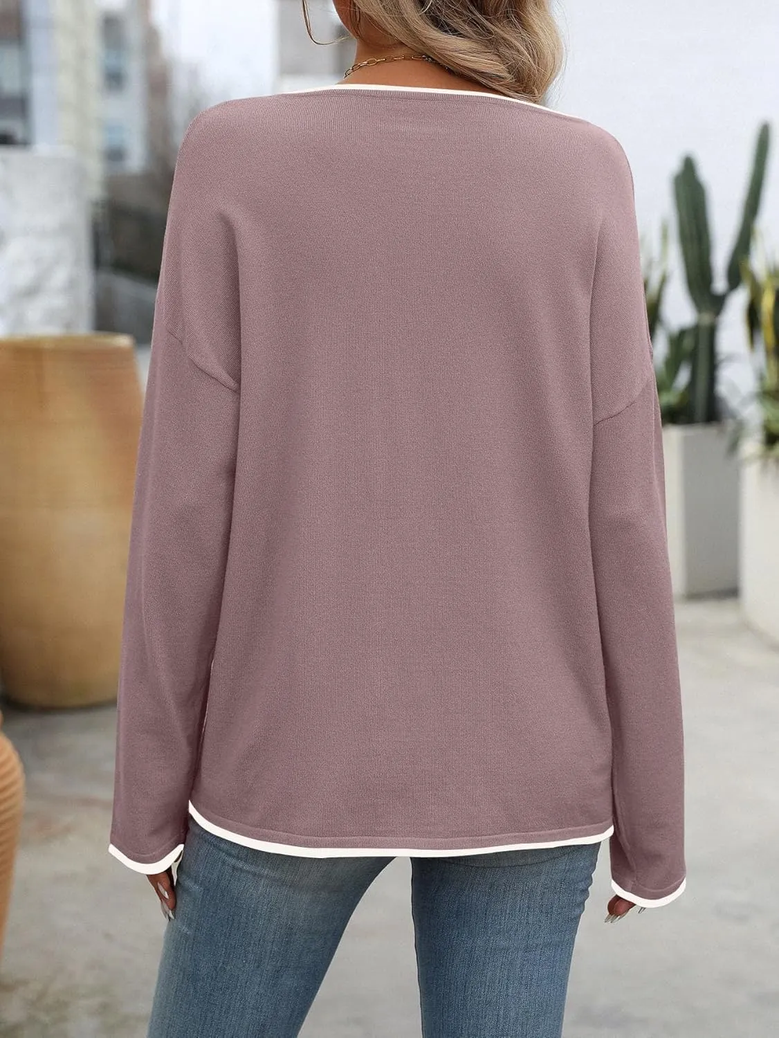 PrinStory Women's Fall Sweaters Loose 2024 Long Sleeve Outfits Crewneck Knit Lightweight Casual Pullover Tops