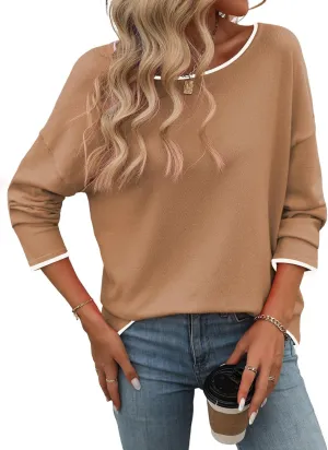 PrinStory Women's Fall Sweaters Loose 2024 Long Sleeve Outfits Crewneck Knit Lightweight Casual Pullover Tops