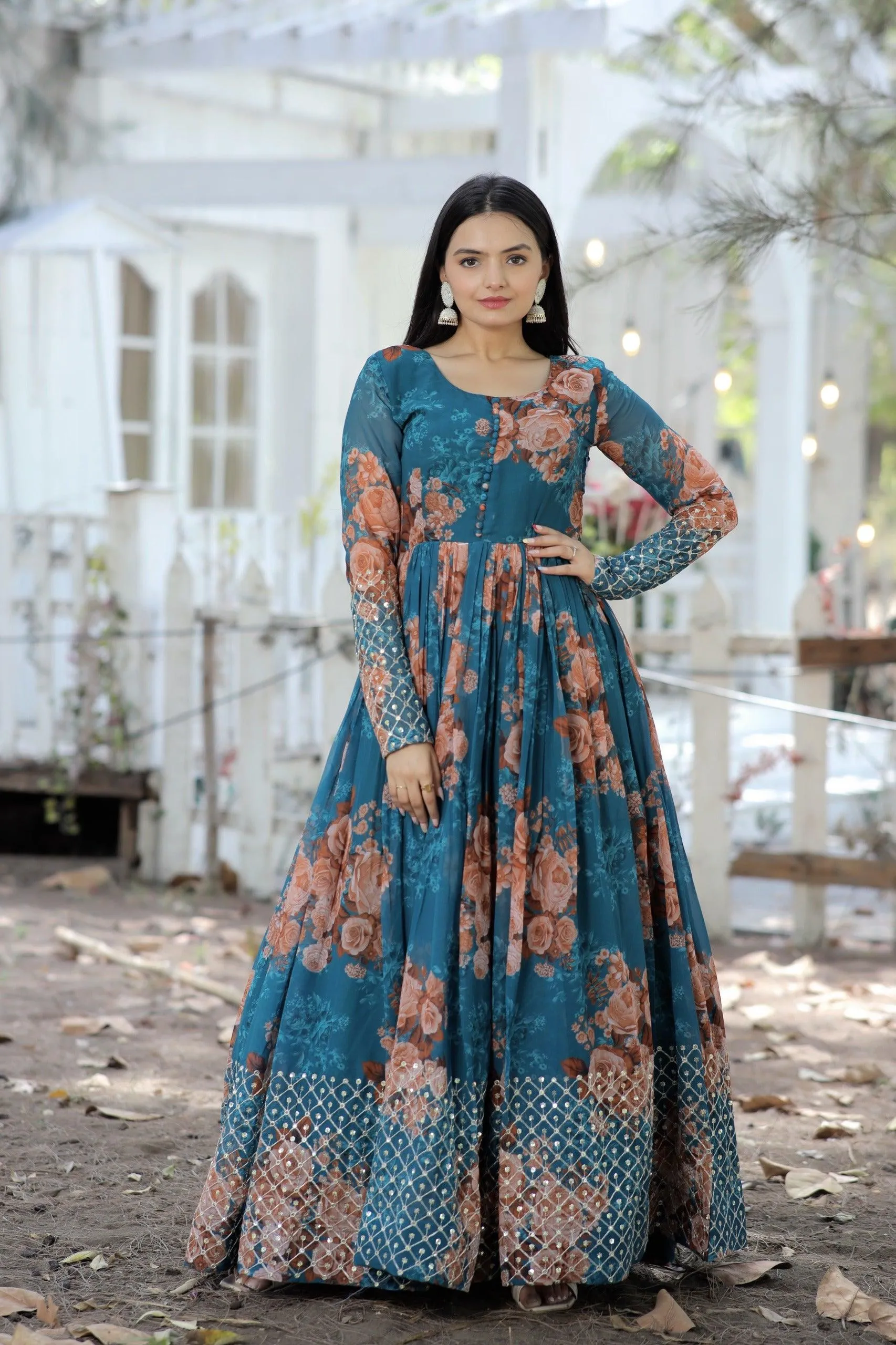 Rama Floral Fantasy Georgette Designer Gown