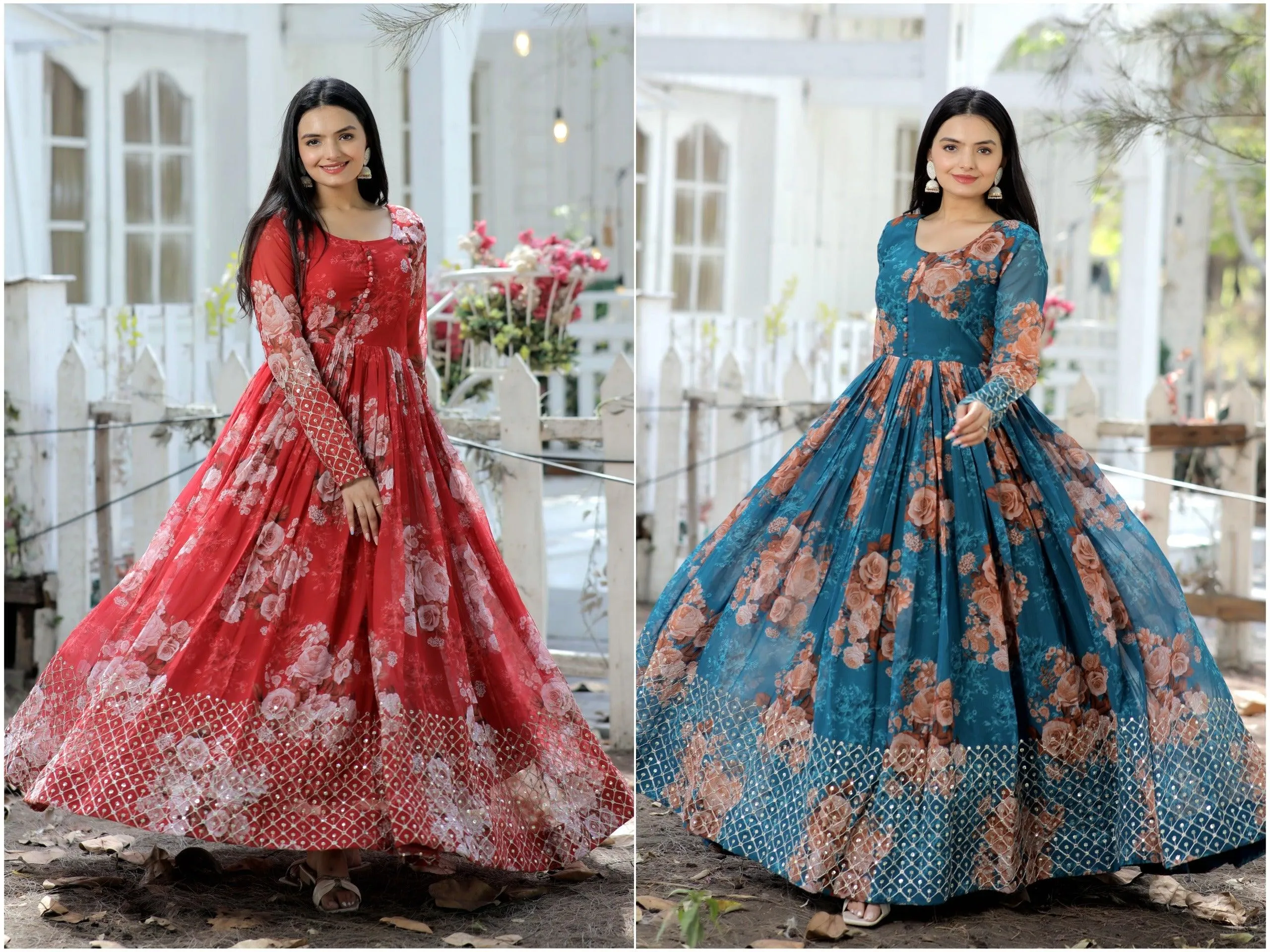 Rama Floral Fantasy Georgette Designer Gown