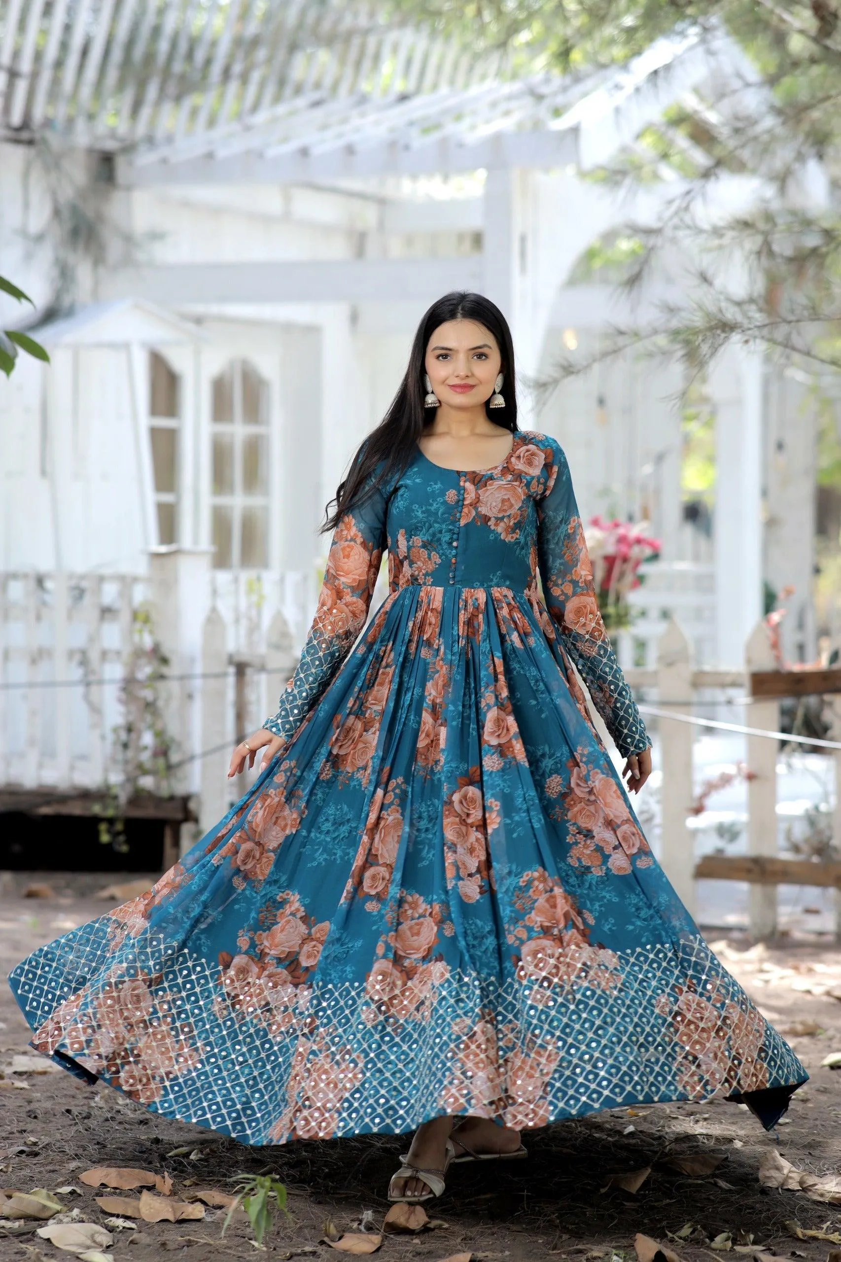 Rama Floral Fantasy Georgette Designer Gown