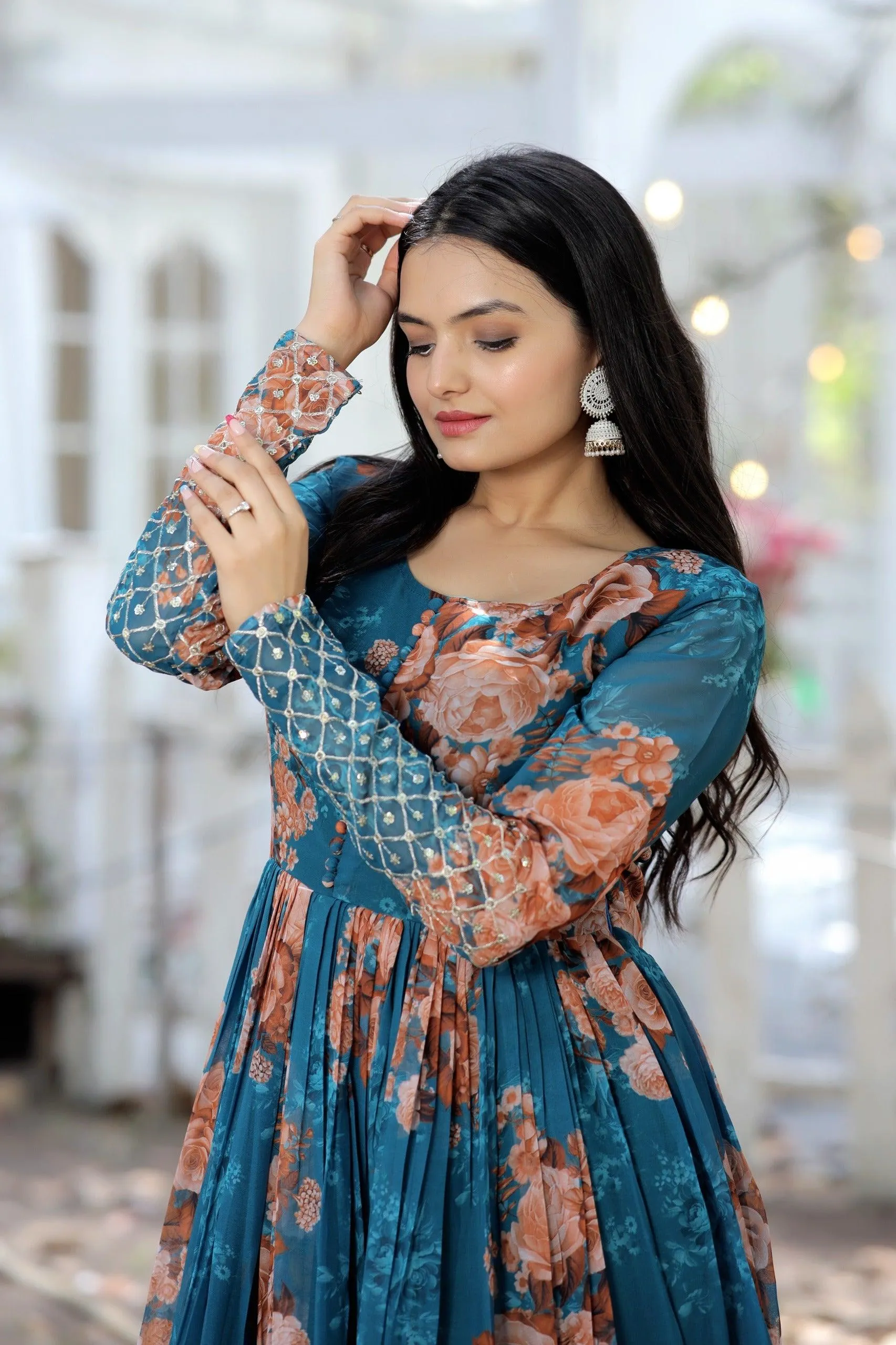 Rama Floral Fantasy Georgette Designer Gown