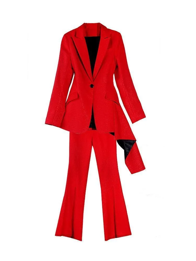 Red Flared Pant Suits - Women Trouser Suits - Trouser Suit