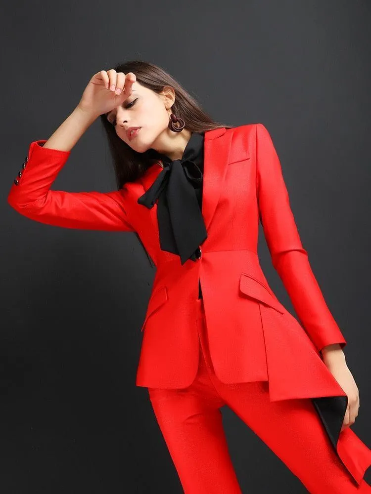 Red Flared Pant Suits - Women Trouser Suits - Trouser Suit