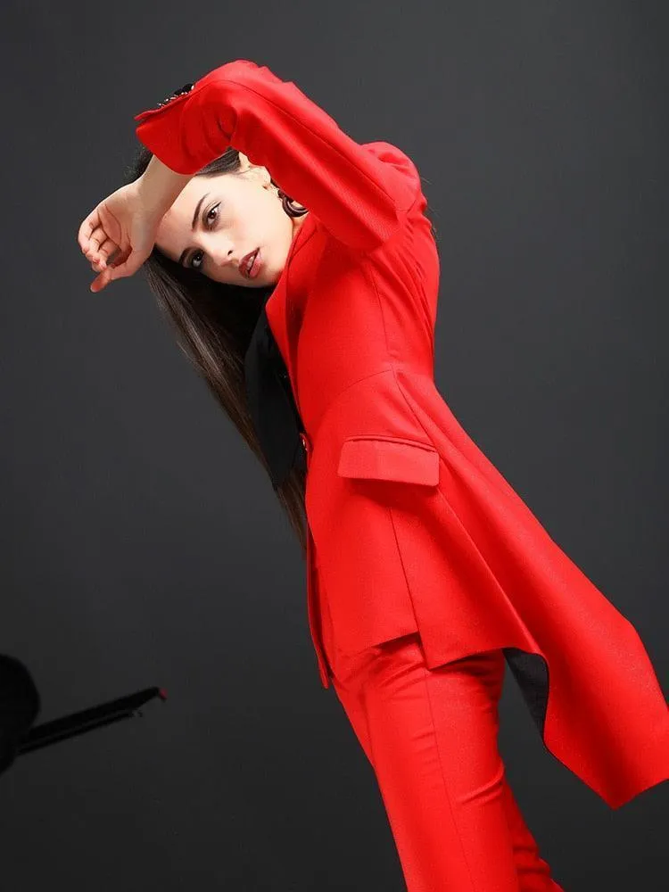 Red Flared Pant Suits - Women Trouser Suits - Trouser Suit