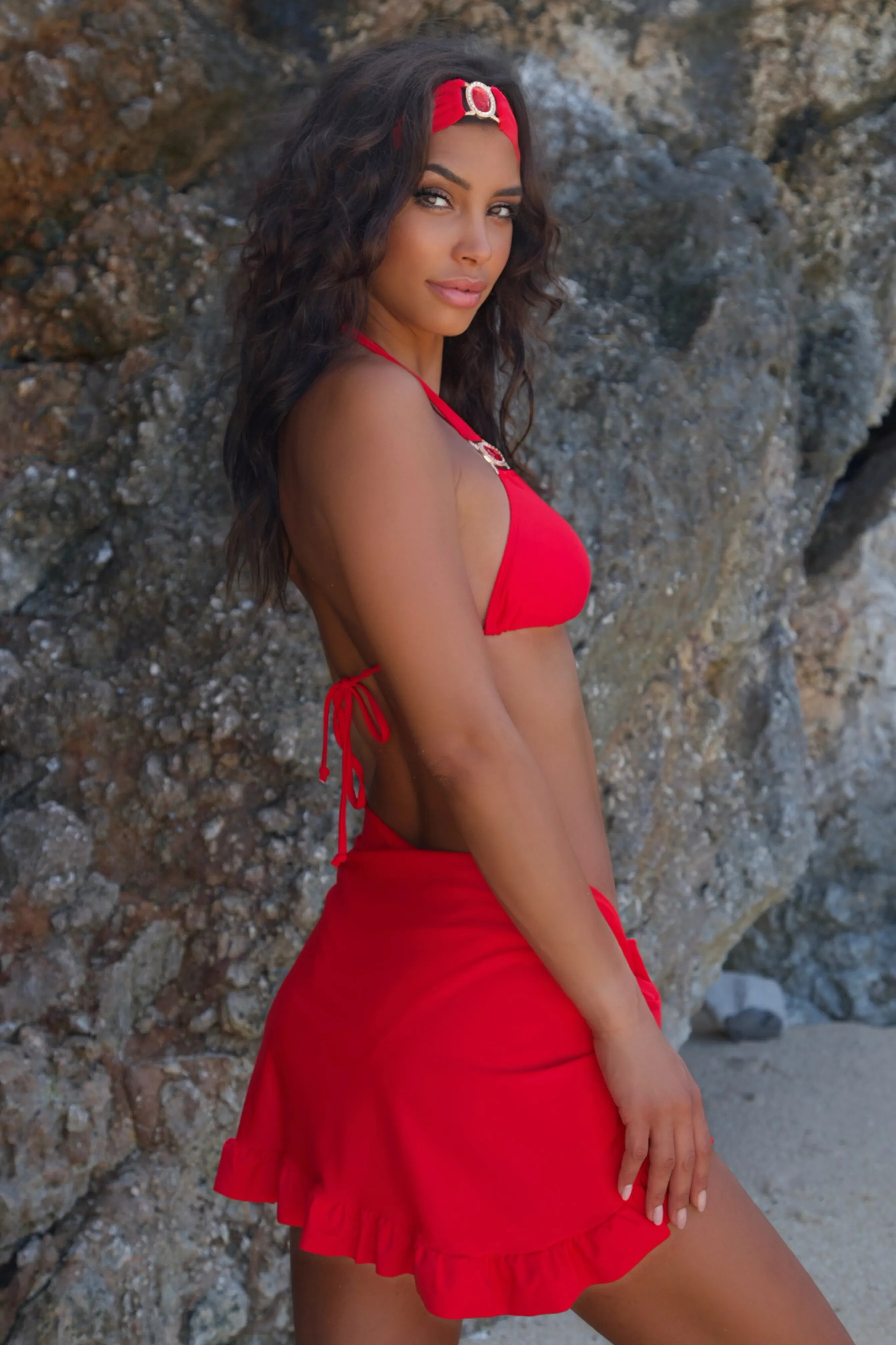 'Red' Short Ruffle Sarong