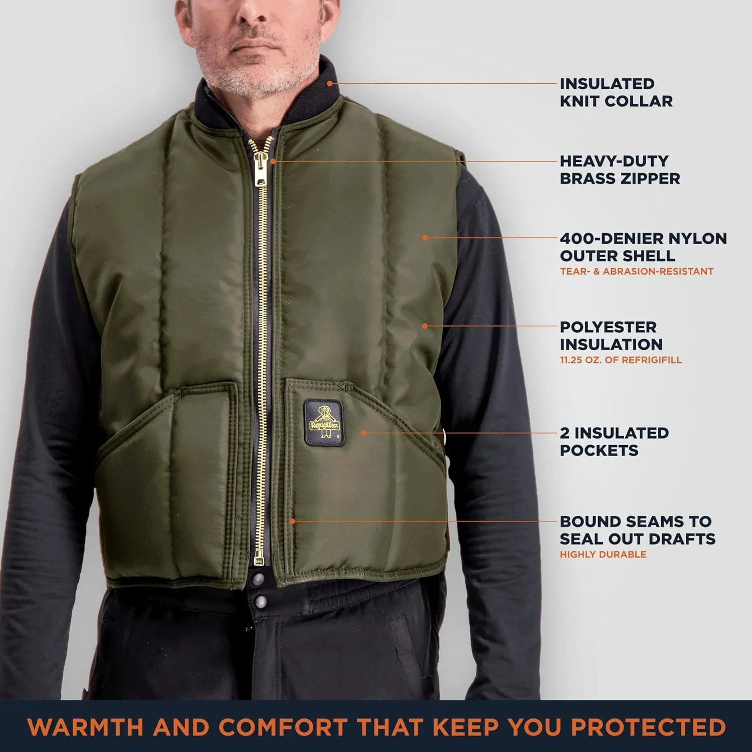 RefrigiWear Iron-Tuff Water-Resistant Insulated Vest, Comfort Rating of -50F