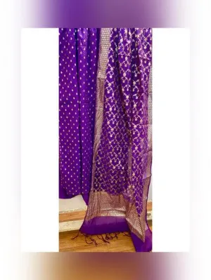 Regal Sophistication: Purple Banarasi Cotton Silk Handloom Suit Set