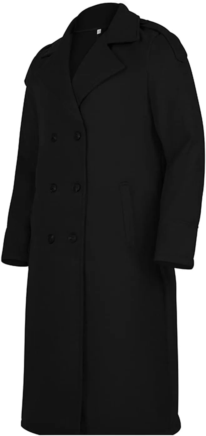 RINTONIX Men's Oversized Notched Long Faux Wool Blend Trench Coat Single Breasted Knee Length Lapel Winter Jacket