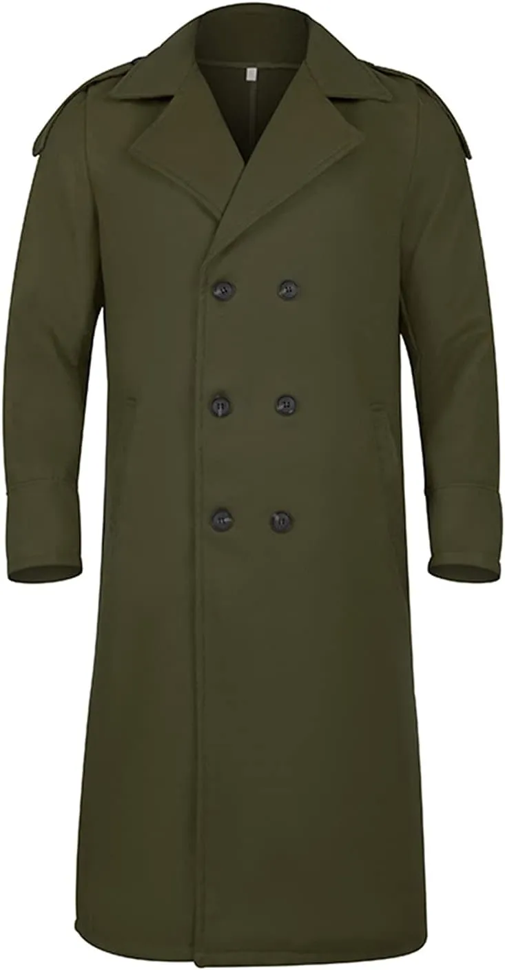 RINTONIX Men's Oversized Notched Long Faux Wool Blend Trench Coat Single Breasted Knee Length Lapel Winter Jacket