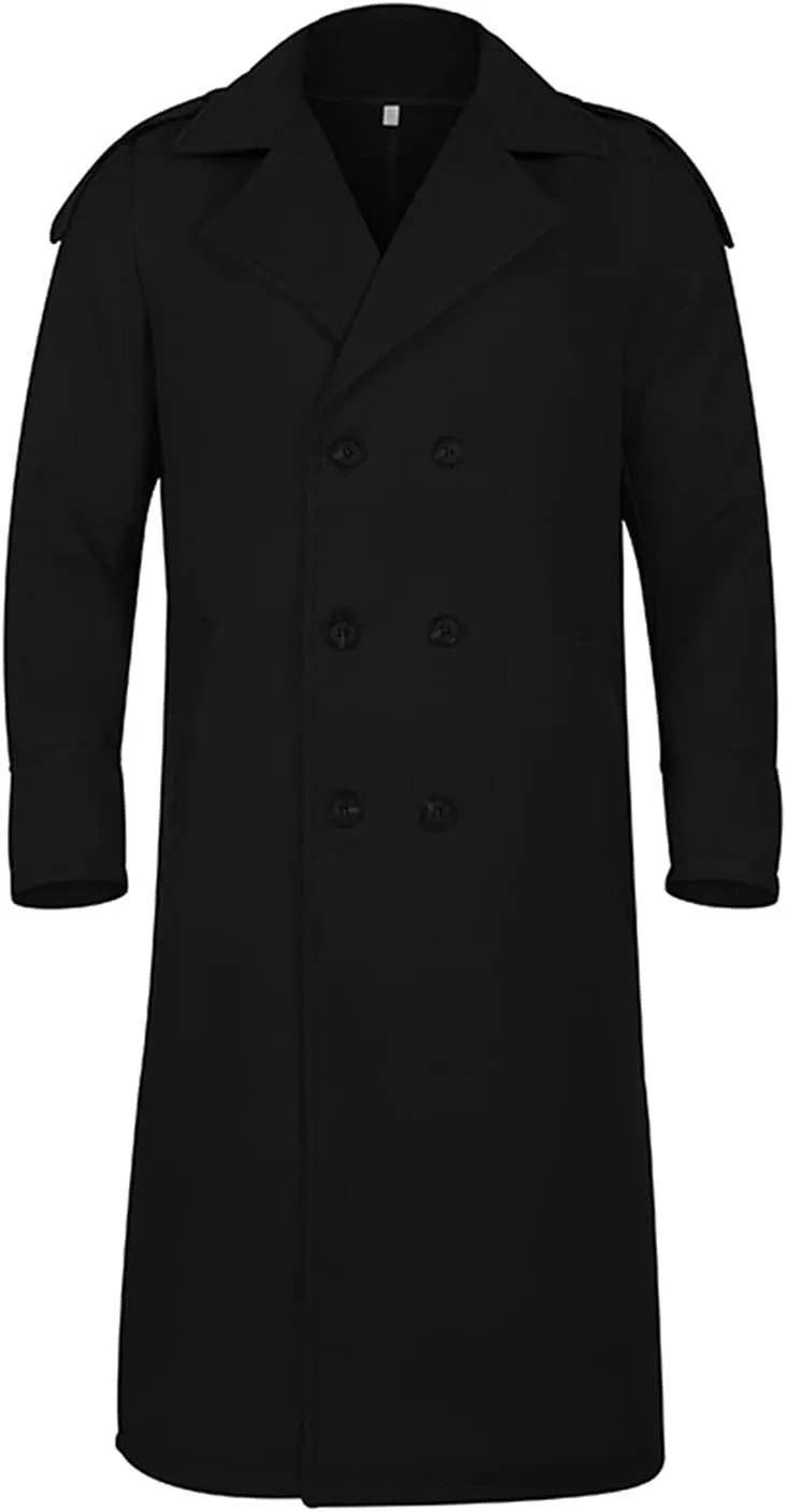 RINTONIX Men's Oversized Notched Long Faux Wool Blend Trench Coat Single Breasted Knee Length Lapel Winter Jacket