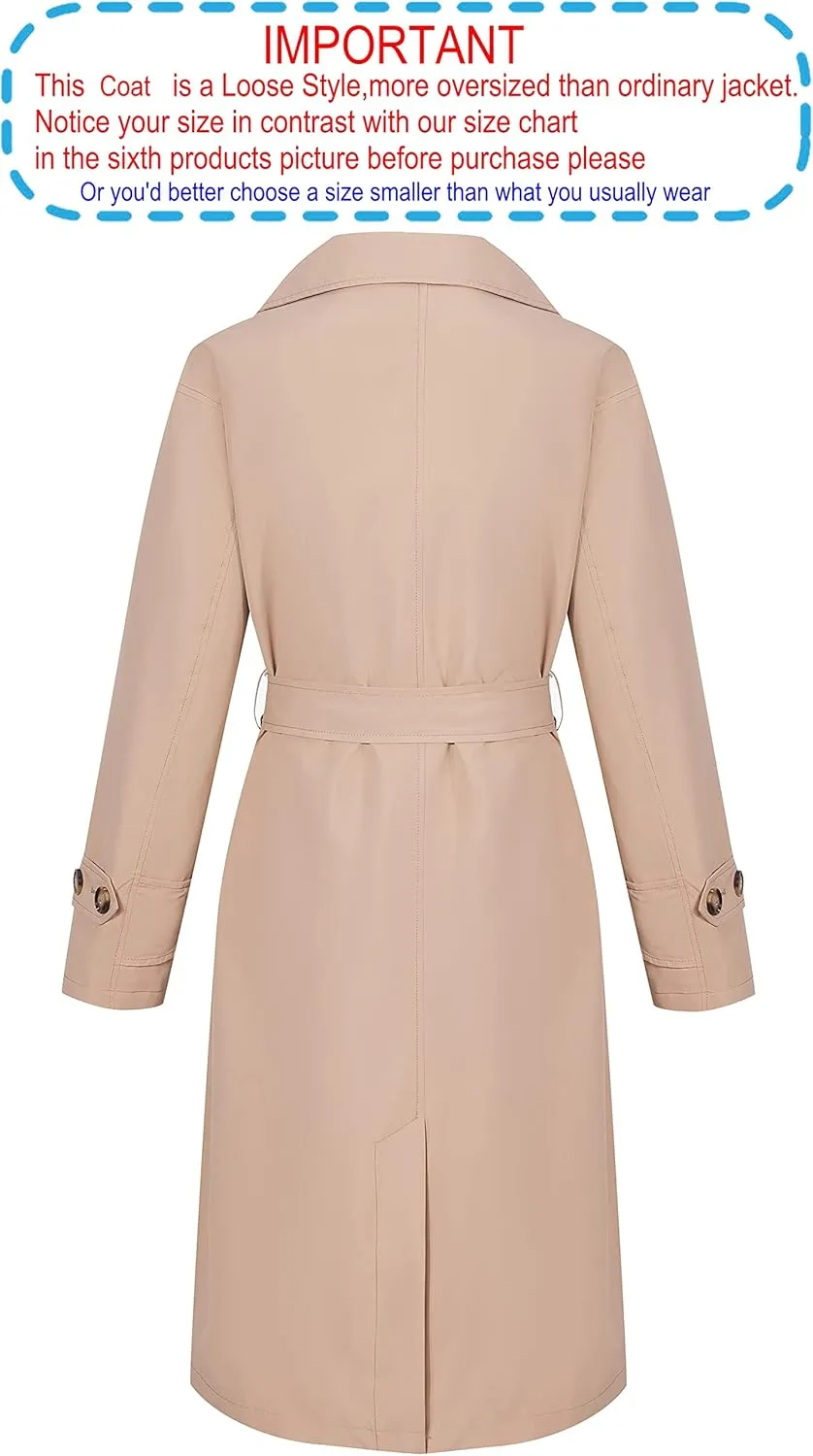 RISISSIDA Women Trench Coats, Water Resistant Double Breasted Long Jacket Belted