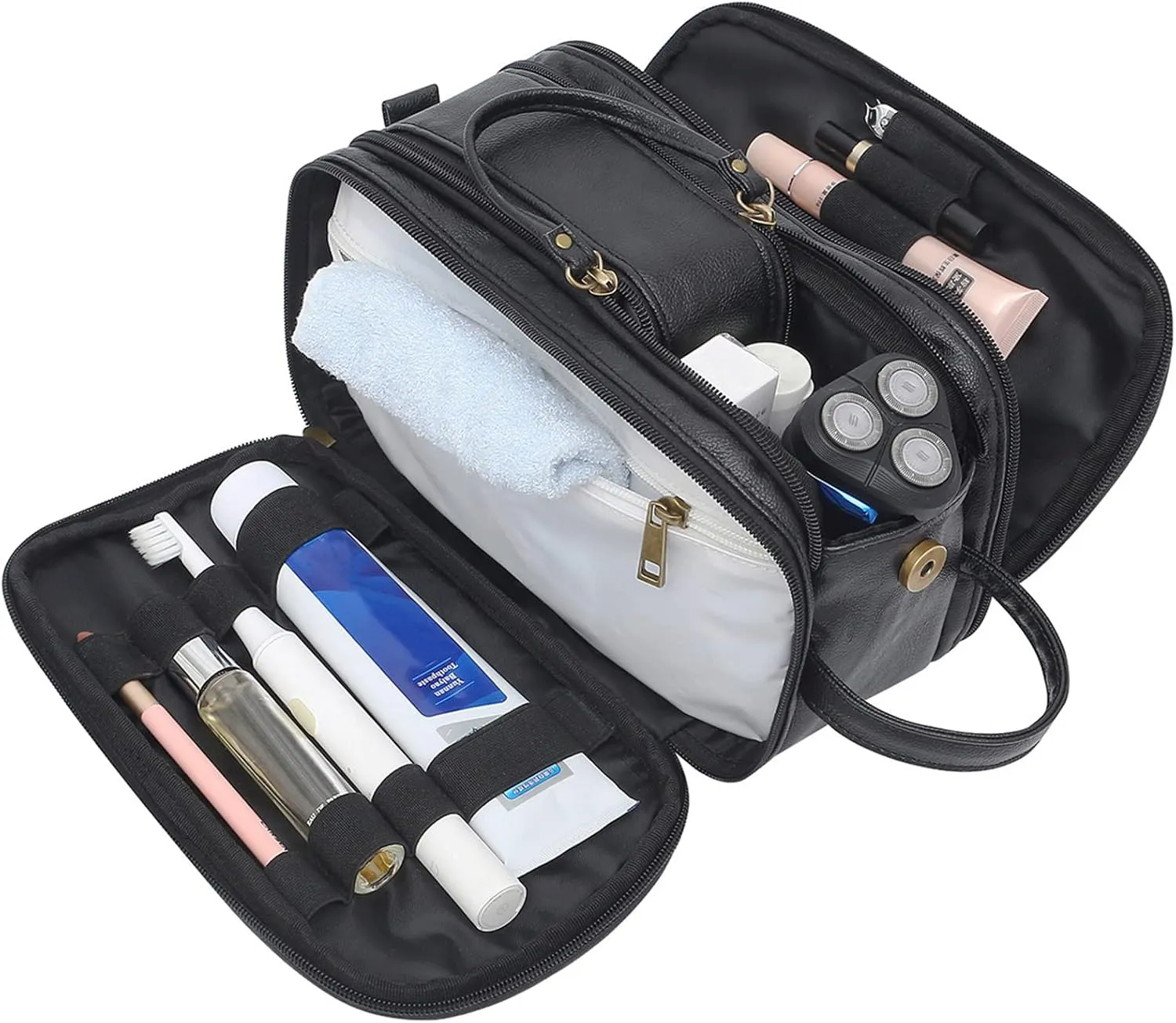 rismart Men's Travel Toiletry Bag Pu Leather Water Resistant Organizer Travel Kit