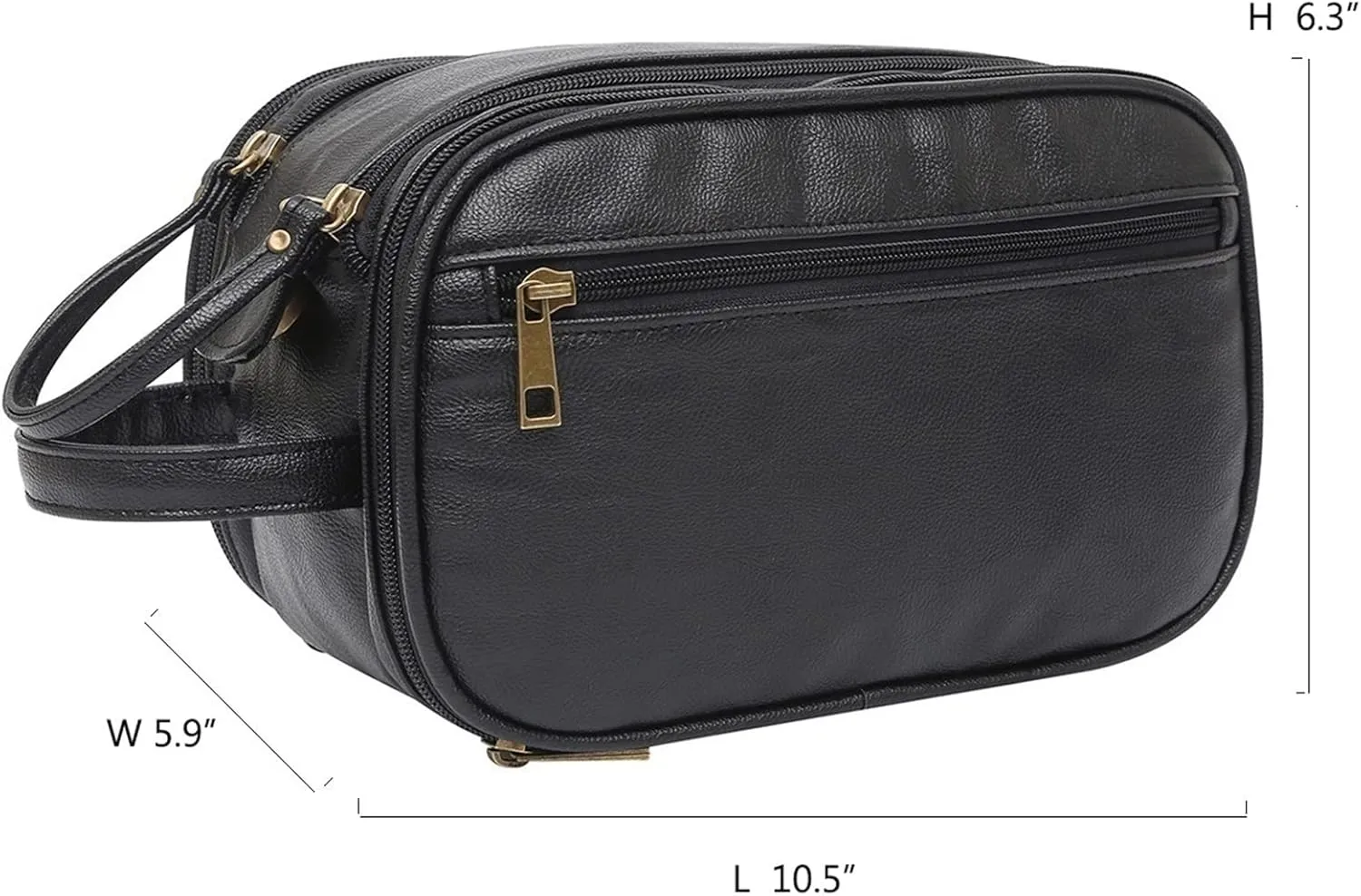 rismart Men's Travel Toiletry Bag Pu Leather Water Resistant Organizer Travel Kit