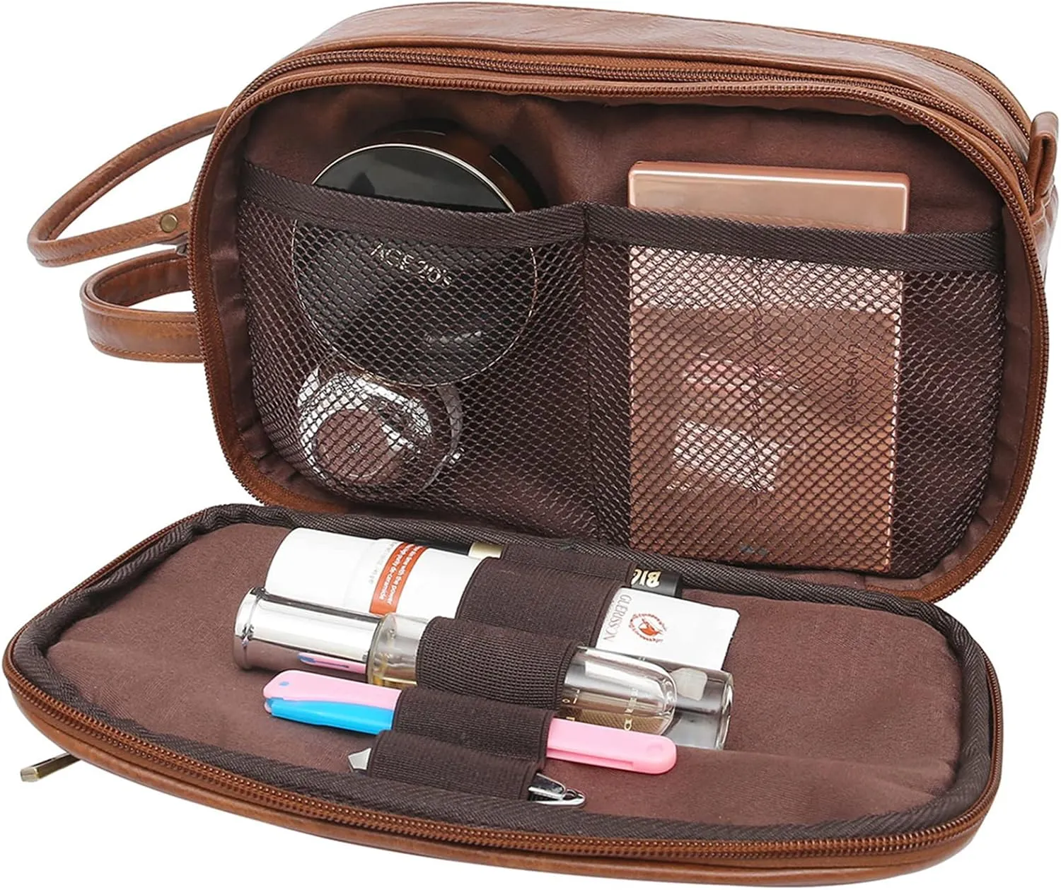 rismart Men's Travel Toiletry Bag Pu Leather Water Resistant Organizer Travel Kit