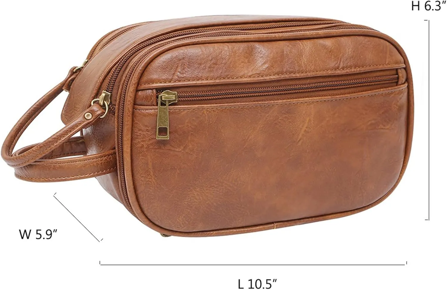 rismart Men's Travel Toiletry Bag Pu Leather Water Resistant Organizer Travel Kit