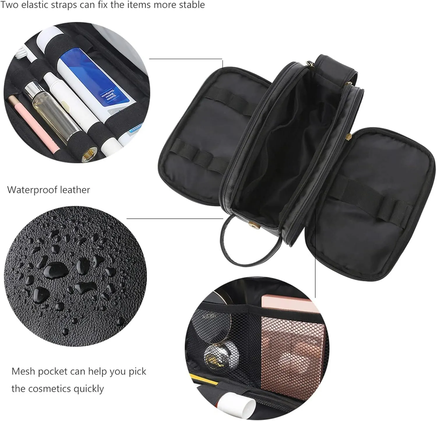 rismart Men's Travel Toiletry Bag Pu Leather Water Resistant Organizer Travel Kit