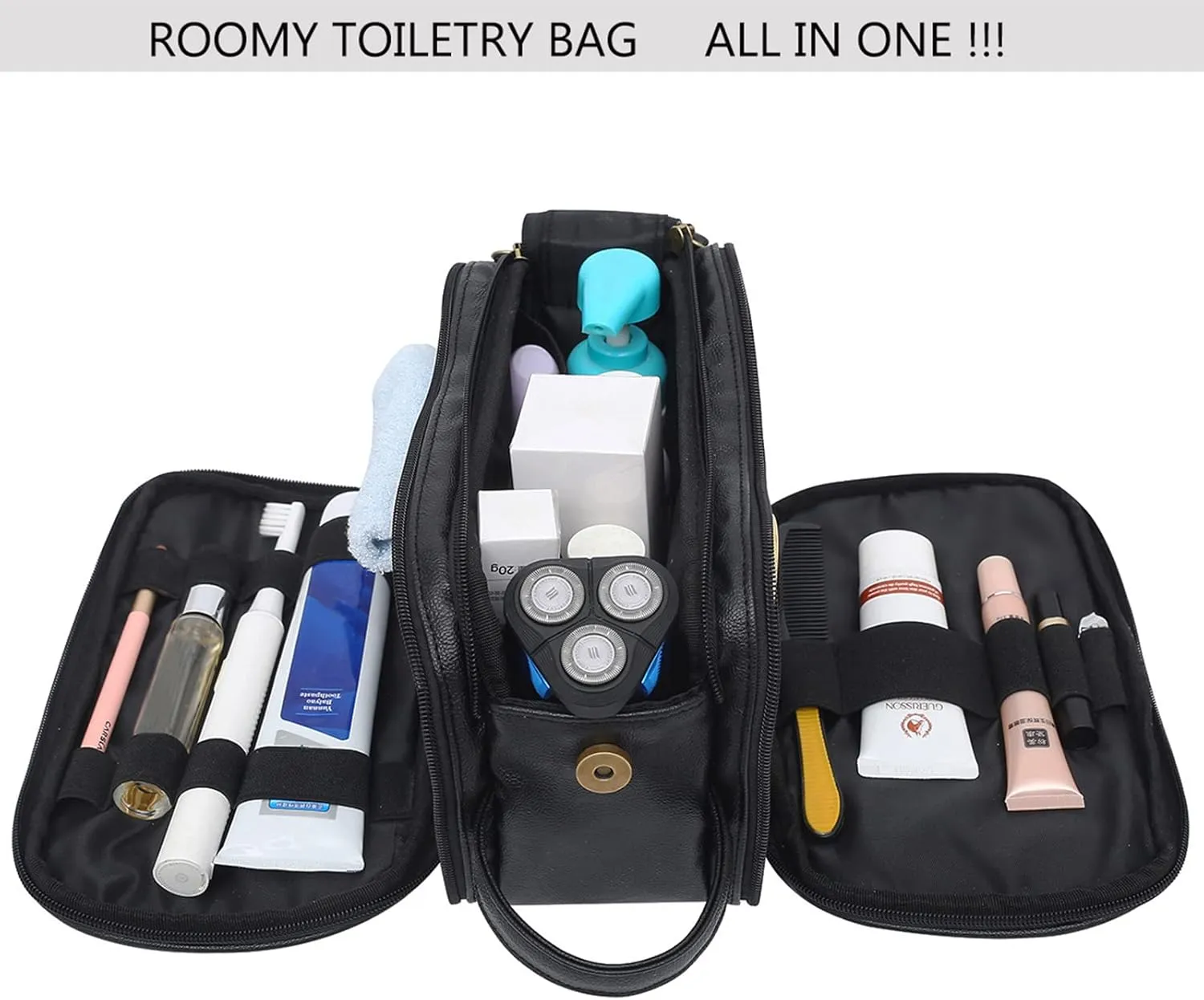 rismart Men's Travel Toiletry Bag Pu Leather Water Resistant Organizer Travel Kit